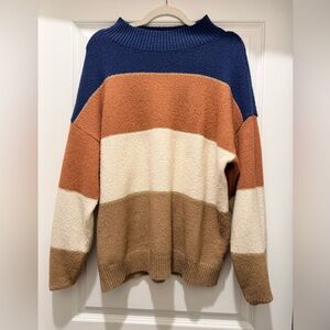 Halston Heritage Striped Crewneck Sweater in Navy, Rust, Cream, Brown